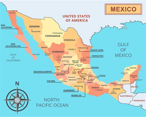 Map of Mexico with Region Names 22668734 Vector Art at Vecteezy