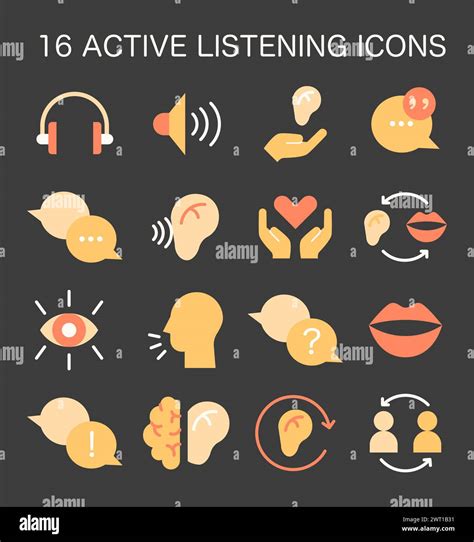 Active listening skill icons set. Symbol of attentiveness soft skill ...