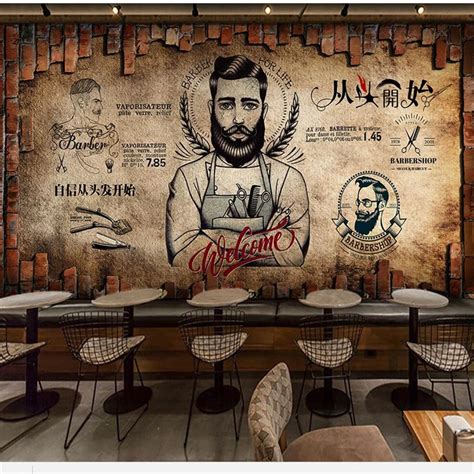 beibehang Custom wallpaper vintage barber beauty salon background wall Living room bedroom ...