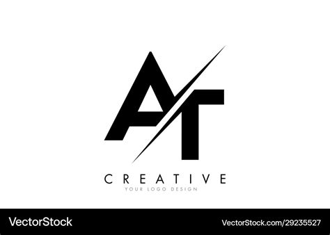 At a t letter logo design with a creative cut Vector Image