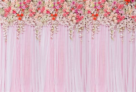 Lots of Flowers with Pink Curtain Backdrop for Wedding HU0287 – ubackdrop | Wedding backdrop ...