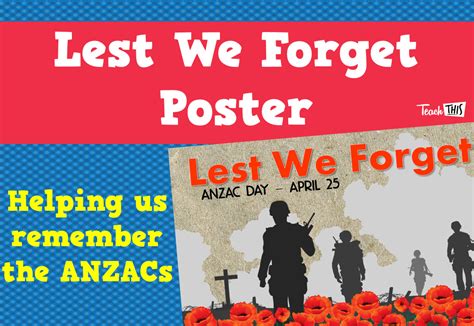 ANZAC Day - Lest We Forget Poster | Anzac day, Teaching posters, Anzac