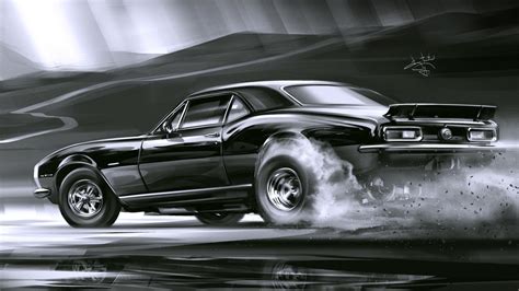 Wallpaper : car, digital art, muscle cars, smoke, camaro ss, monochrome 1920x1080 - AxelA ...