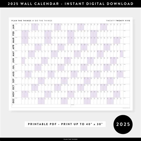 PRINTABLE 2025 Wall Calendar Digital PDF Instant Download - Etsy in ...