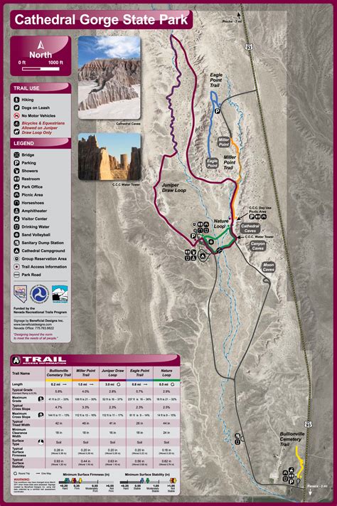 Hiking Map for Cathedral Gorge Caves