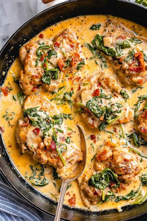 Garlic Butter Chicken with Spinach and Bacon | Spinach bacon recipe ...