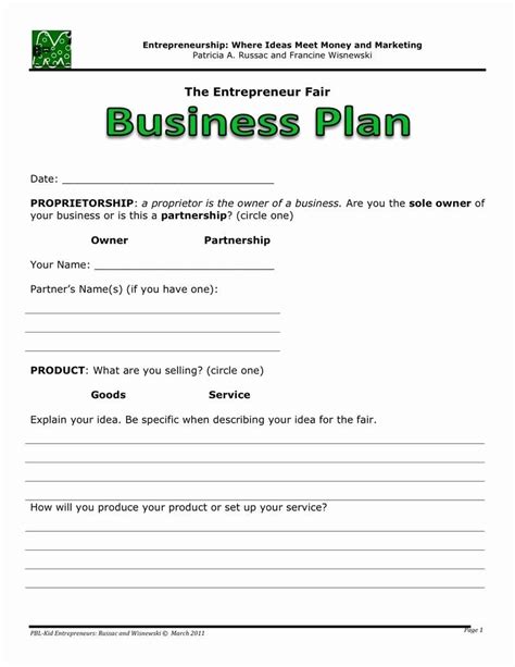 Business Plan Template Free Printable