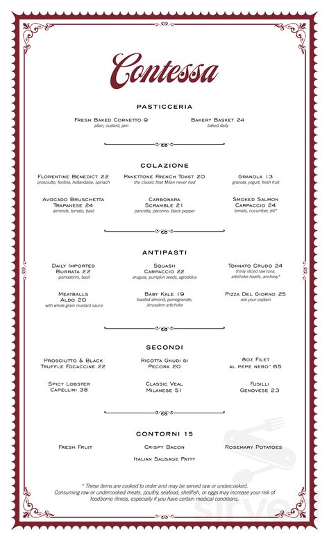 Contessa menu in Boston, Massachusetts, USA