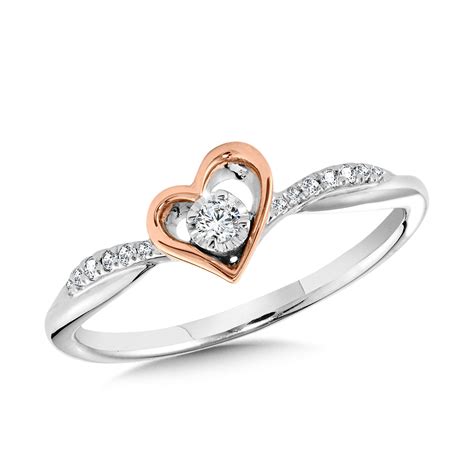 Sterling Silver & Rose Gold Diamond Heart Promise Ring – Give Memories