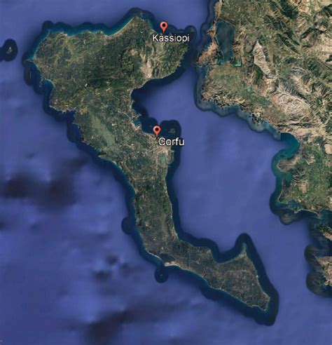 Map of the island of Corfu, indicating the locations of Kassiopi and... | Download Scientific ...