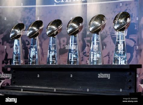 The six Super Bowl trophies won by the Pittsburgh Steelers are on display in the Great Hall of ...