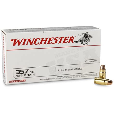 Winchester USA Pistol, .357 SIG, 125 Grain, FMJFN, 50 Rounds - 95205, .357 Sig Ammo at Sportsman ...