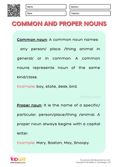 Common and Proper Nouns Printable Worksheets for Grade 2 - Date ...