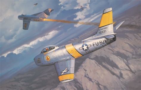 Wallpaper war, art, painting, aviation, F-86 Sabre, korea war, Mig-15 images for desktop ...