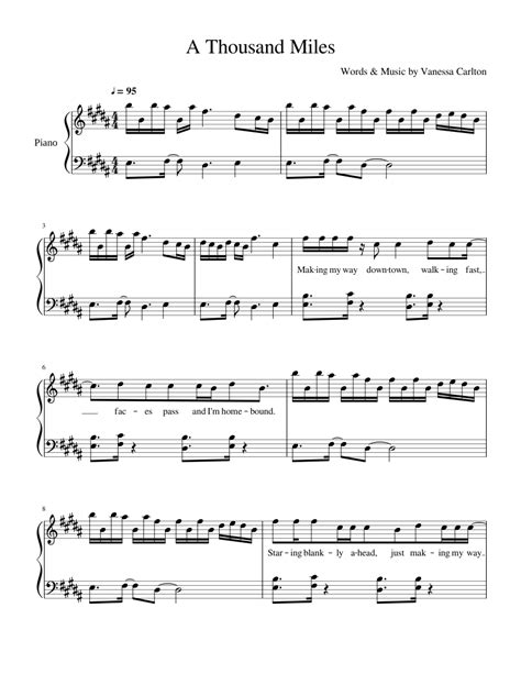 "A Thousand Miles" by Vanessa Carlton Sheet music for Piano | Download free in PDF or MIDI ...