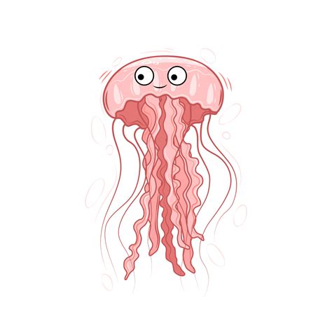 Pink jellyfish on a white background. Cartoon character. Vector ...