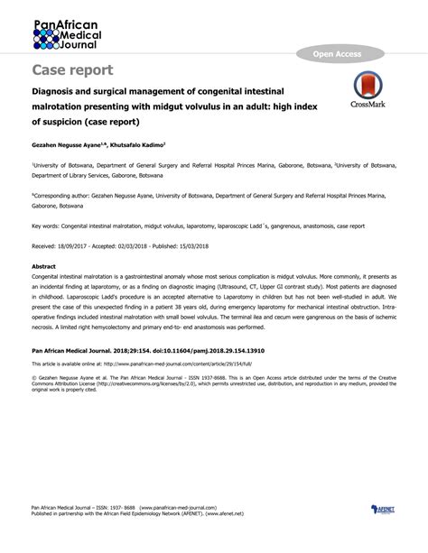 Diagnosis and Surgical Management of Congenital Intestinal Malrotation ...