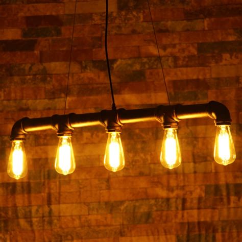 Nordic Industrial LOFT IRON PIPE Pendant Light & Edison Vintage Bulbs E27 5 Arms Lights Home/Bar ...