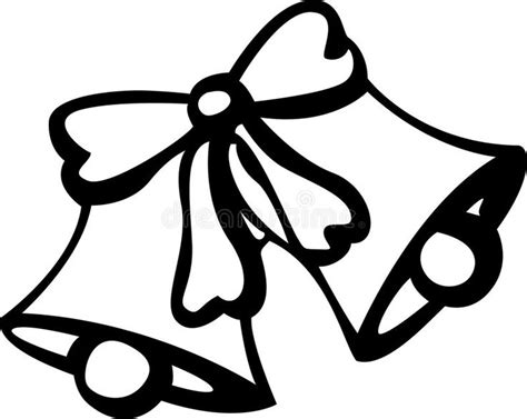 a black and white drawing of a bell with a bow on it's side