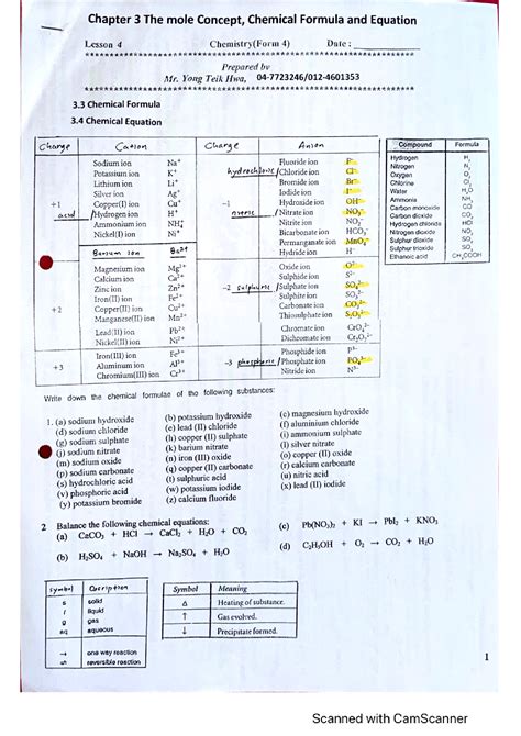 SOLUTION: Chemistry chemical formula and equation - Studypool