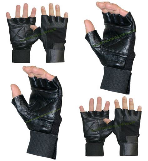 LEATHER Fingerless Gym GLOVES~ Long Lasting Adjustable Strap~ MEDIUM ...