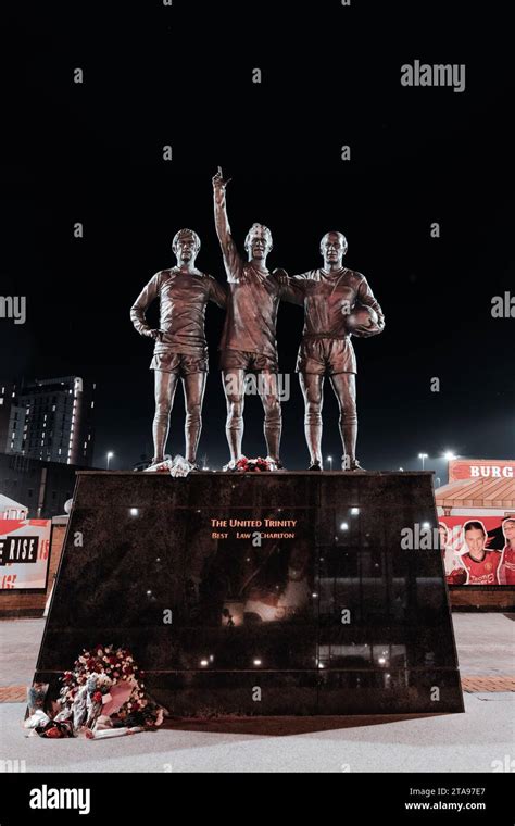 Trinity Statue of George Best, Bobby Charlton, and Denis Law outside of ...