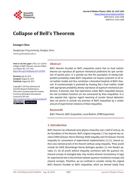 (PDF) Collapse of Bell’s Theorem