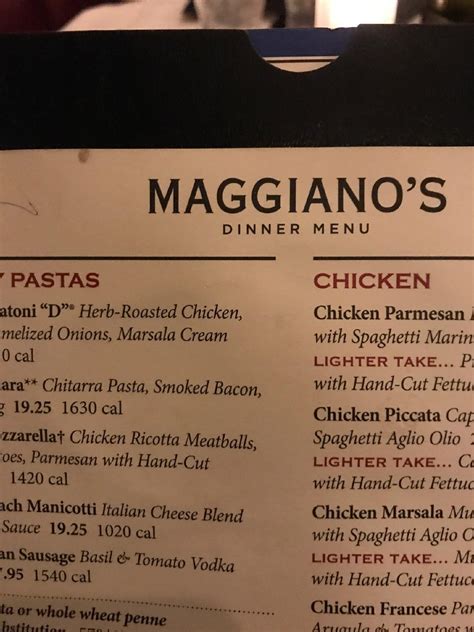 Menu at Maggiano's Little Italy pub & bar, Denver, Pavilions Mall