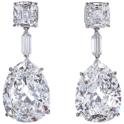 Important Large Antique Pear Shape Diamond Drop Earrings GIA Cert For Sale at 1stdibs