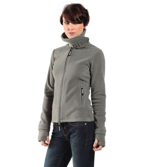 Funnel neck zip up fleece jacket with velcro close at the collarThumbholes on sleeves Bench logo ...