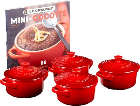 Le Creuset Stoneware Set of 4 Mini Cocottes with Cookbook, 8 oz. each ...