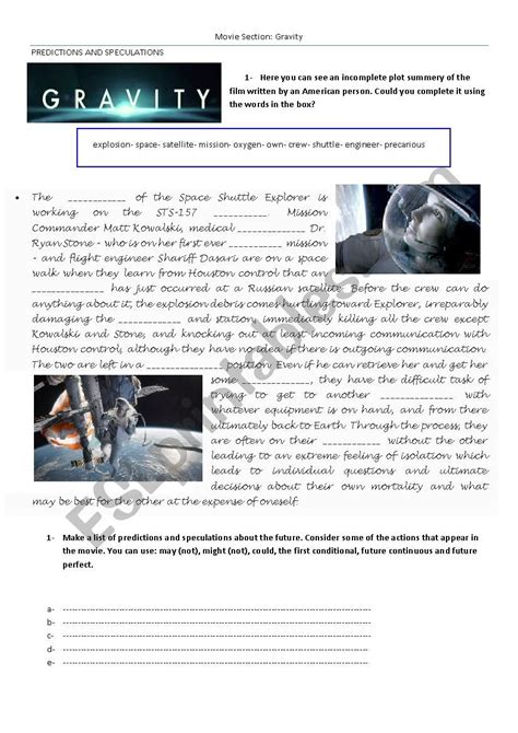 GRAVITY- Movie Section - ESL worksheet by anapauladopazo