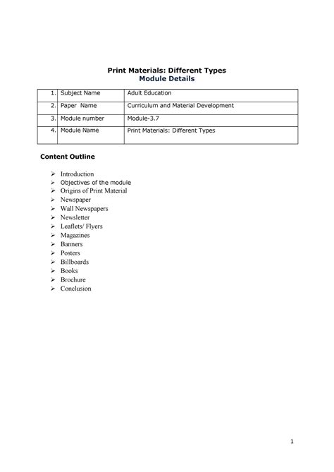 Print Materials-Different Types - Print Materials: Different Types Module Details Subject Name ...