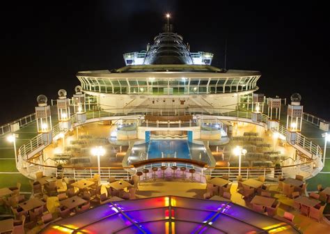 The stunning pool deck on-board P&O Cruises' Ventura cruise ship at night