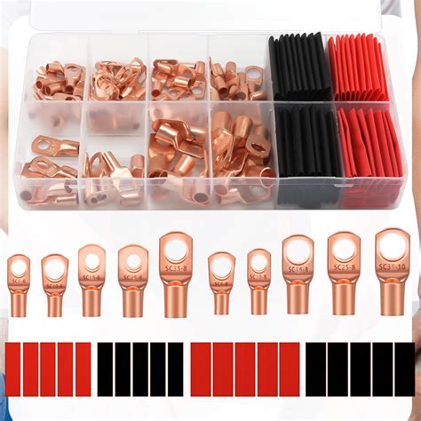 150pcs Battery Cable Ends, Awg 2 4 6 8 10 Gauge Wire Connectors Copper Wire Lugs Ring Terminals ...