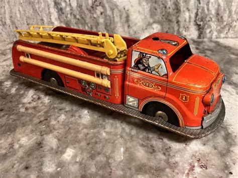 VINTAGE MARX TIN Fire Engine Ladder Truck Original $79.99 - PicClick