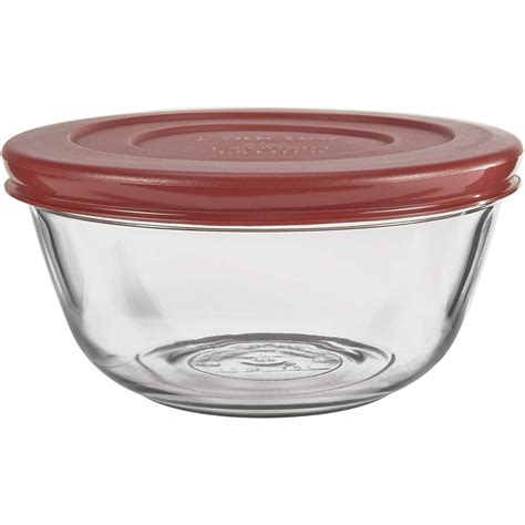 Anchor Hocking Glass Mixing Bowls with Lids, Cherry, 1.5 Quart (Set of ...