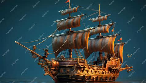 Premium AI Image | an old pirate ship standing in deep blue water