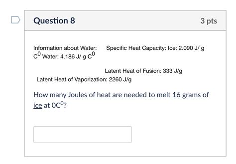 Solved Information about Water: Specific Heat Capacity: Ice: | Chegg.com