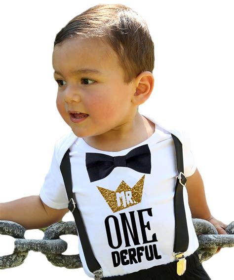 Mr Onederful First Birthday Outfit Shirt Black and Gold with Suspenders and Bow Tie Crown – Noah ...