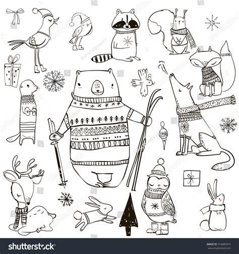 Set With Cute Winter Animals Stock Vector Illustration 519685915 ...