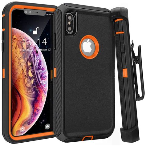 Apple IPhone XR Heavy Duty Defender Armor Hybrid Case Cover With Clip Black Orange - Walmart.com