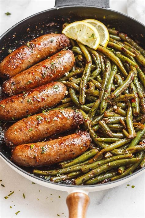 Garlic Butter Sausages Recipe with Lemon Green Beans — Eatwell101