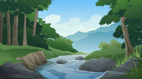 Cartoon Forest Landscape With River And Rocks 3428311 Vector Art at Vecteezy