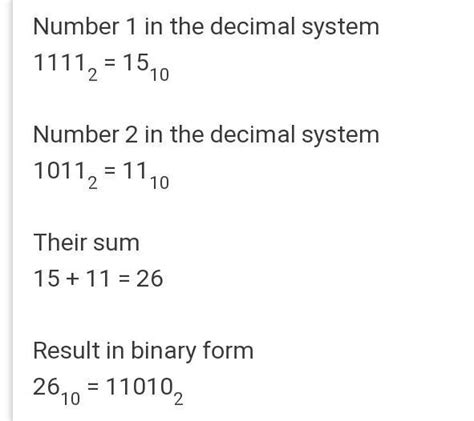 perform the following binary operation 1111+1011 - Brainly.in