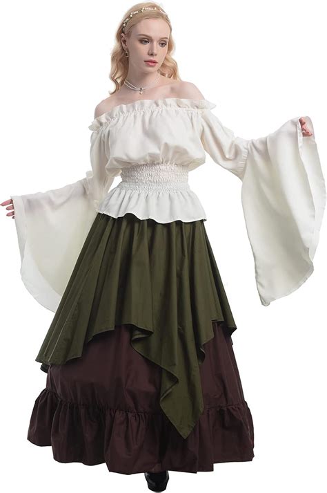 Amazon.com: Renaissance Costume Women Medieval Peasant Dress Trumpet ...