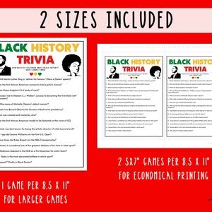 Black History Month Trivia Game African American History Celebration Party Game Printable for ...