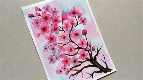 Watercolor Cherry Blossom(Sakura) Painting/How to paint Cherry Blossom / Easy Watercolor ...