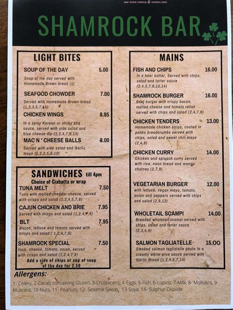 Menu at The Shamrock Bar & Restaurant, Roundstone, Main Street