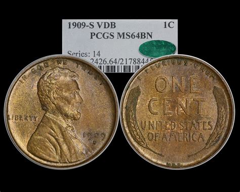 1909-S VDB 1C Lincoln Wheat Cent PCGS MS64BN CAC - The Penny Lady®